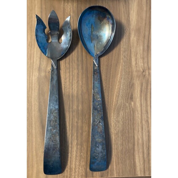 VINTAGE THREE CROWNS SILVERSMITH SALAD SERVING SET FORK & SPOON Storage Bag - Picture 2 of 15